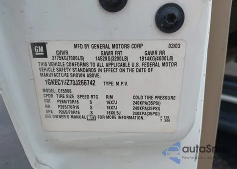 2003 GMC Yukon Xl 1500 Slt из США, поврежденный, VIN 1GKEC16Z73J266742